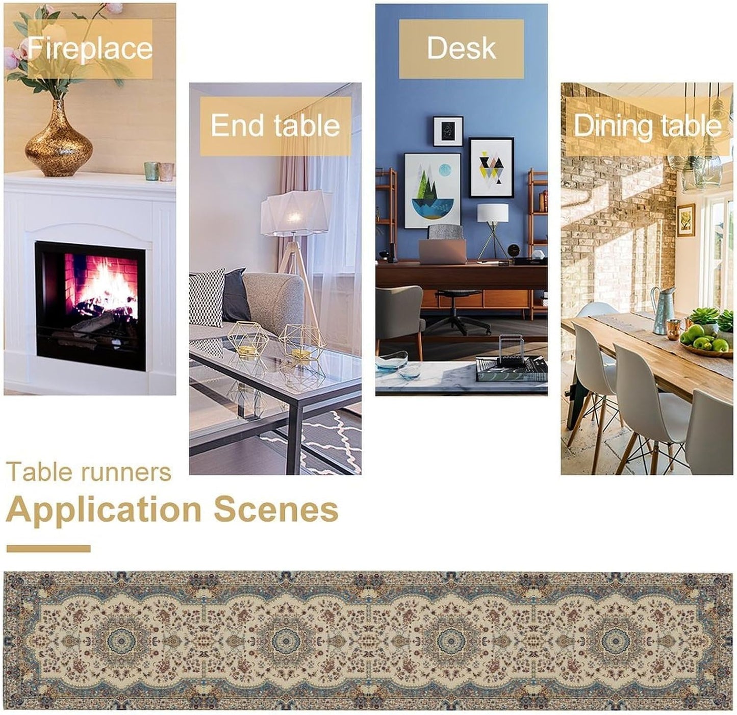 Boho Vintage French Table Runner,Retro Flower Rustic Country Style Floral Print Pattern for Home Kitchen Table Decor Dining Coffee Room Garden Party Decor 13x108in