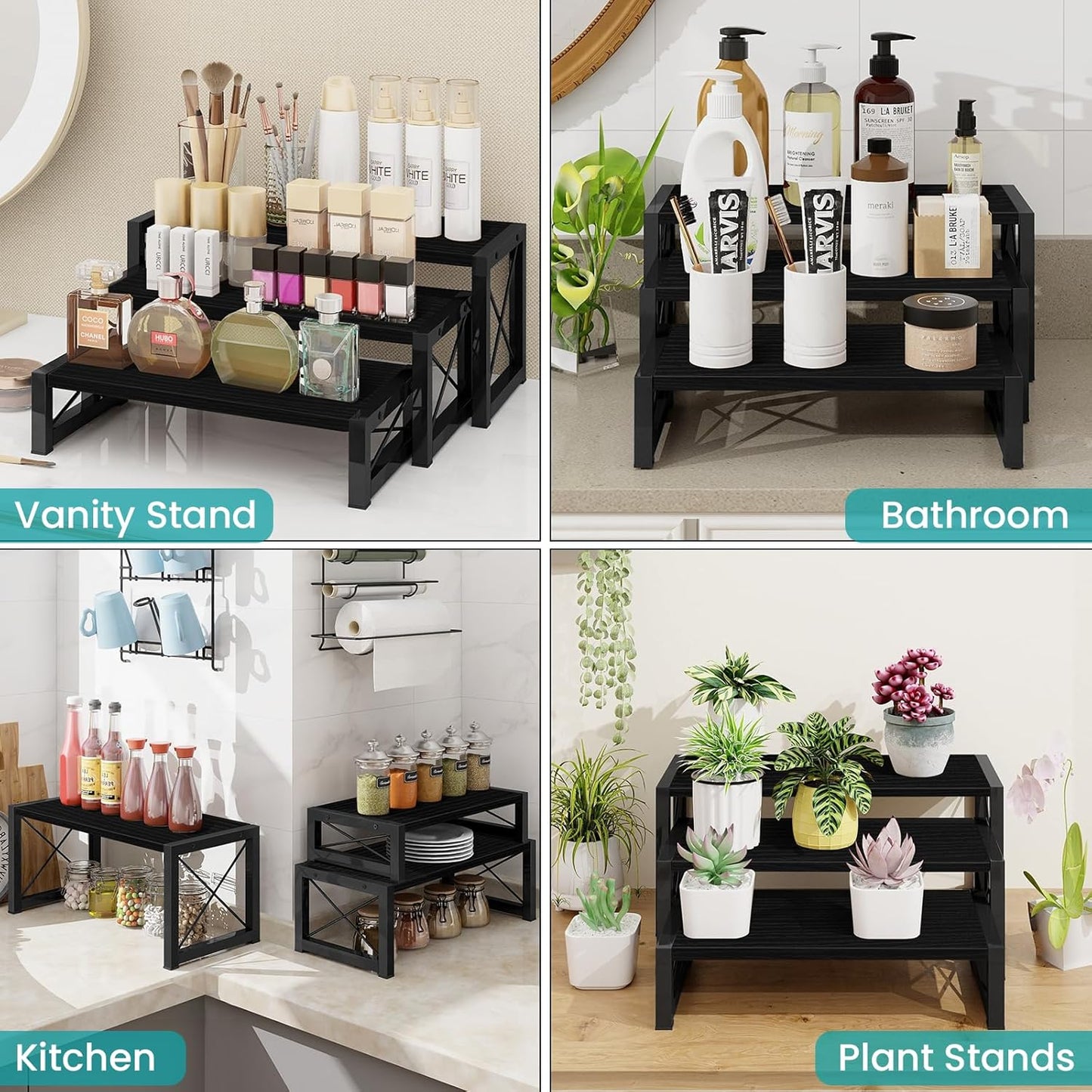 ELITEROO Black 3-Tier Wooden Cupcake and Dessert Display Stand, Multi-Tier Riser for Cupcakes, Food, Perfume, Makeup, Dolls, Collectibles, and Market Vendor Retail Shelf Organizer