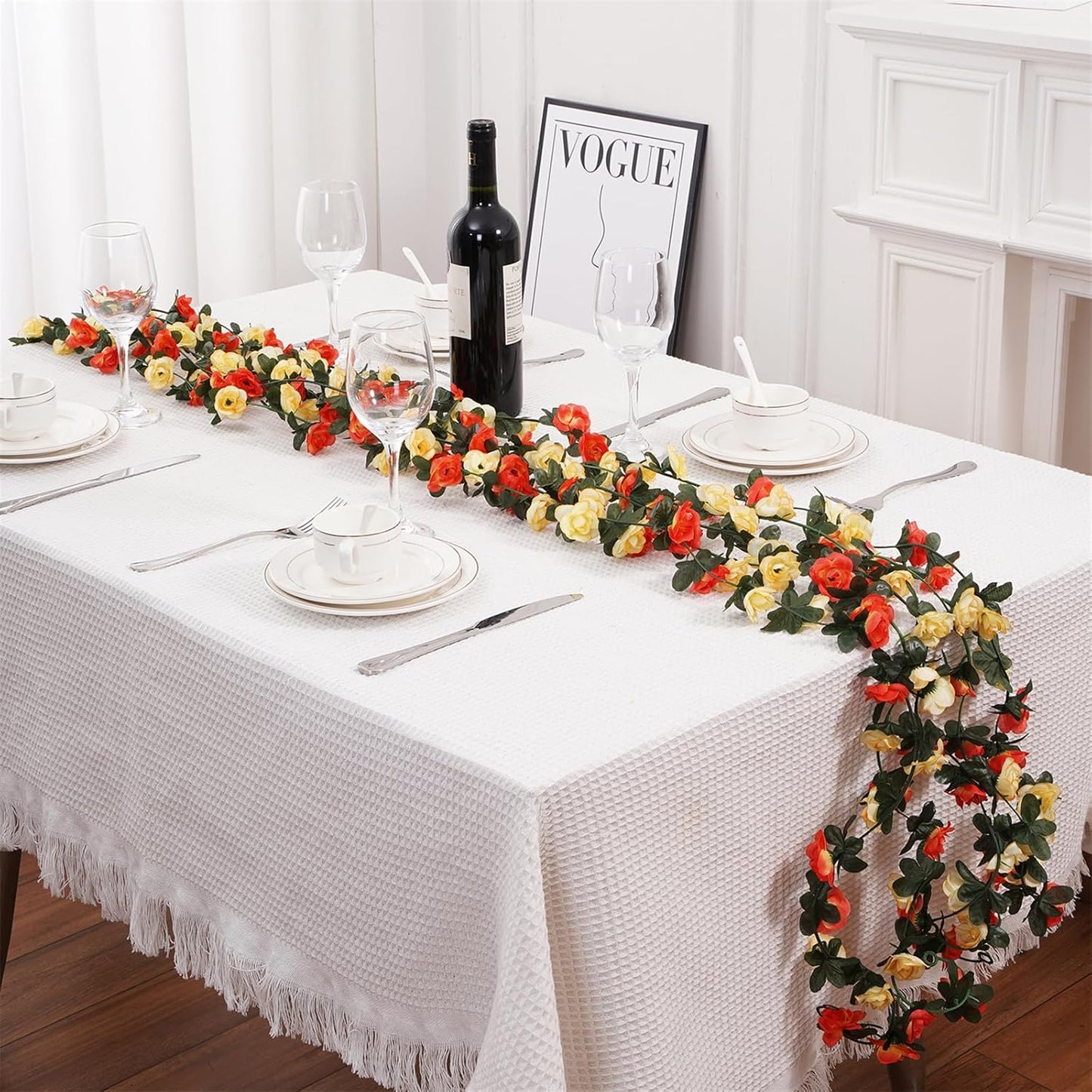 5 Pcs 41FT Flower Garland, Artificial Rose Garland Flowers Plants Fake Flower Hanging Rose Ivy, Birthday Party Valentine's Day Wedding Wall Arch Decor(Orange)