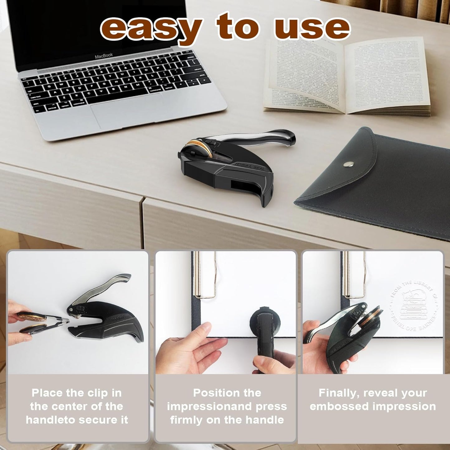 Custom Book Embosser - Personalized Stamp with Gifts for Book Lovers, Ex Libris Embossing Tool for Bibliophiles, Readers, Home & Library Collections (Cat-24)