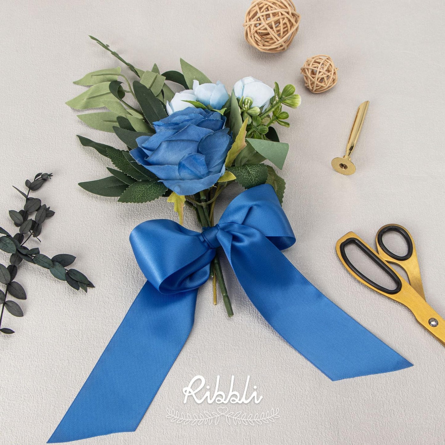 Ribbli Royal Blue Double Faced Satin Ribbon, 2” x Continuous 10 Yards,Use for Bows Bouquet,Gift Wrapping,Floral Arrangement,Wedding Decoration