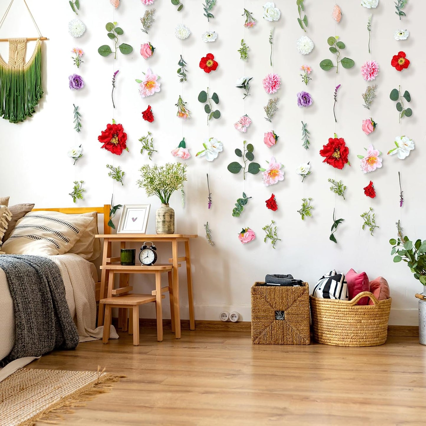 XunYee 6 Pcs 35.4 ft Flower Garlands Hanging Wildflower Backdrop Decoration Artificial Floral Garlands Fake Flower Vines Faux Silk Wildflower Decor for Halloween Fall Wedding Garden Wall Arch(Floral)