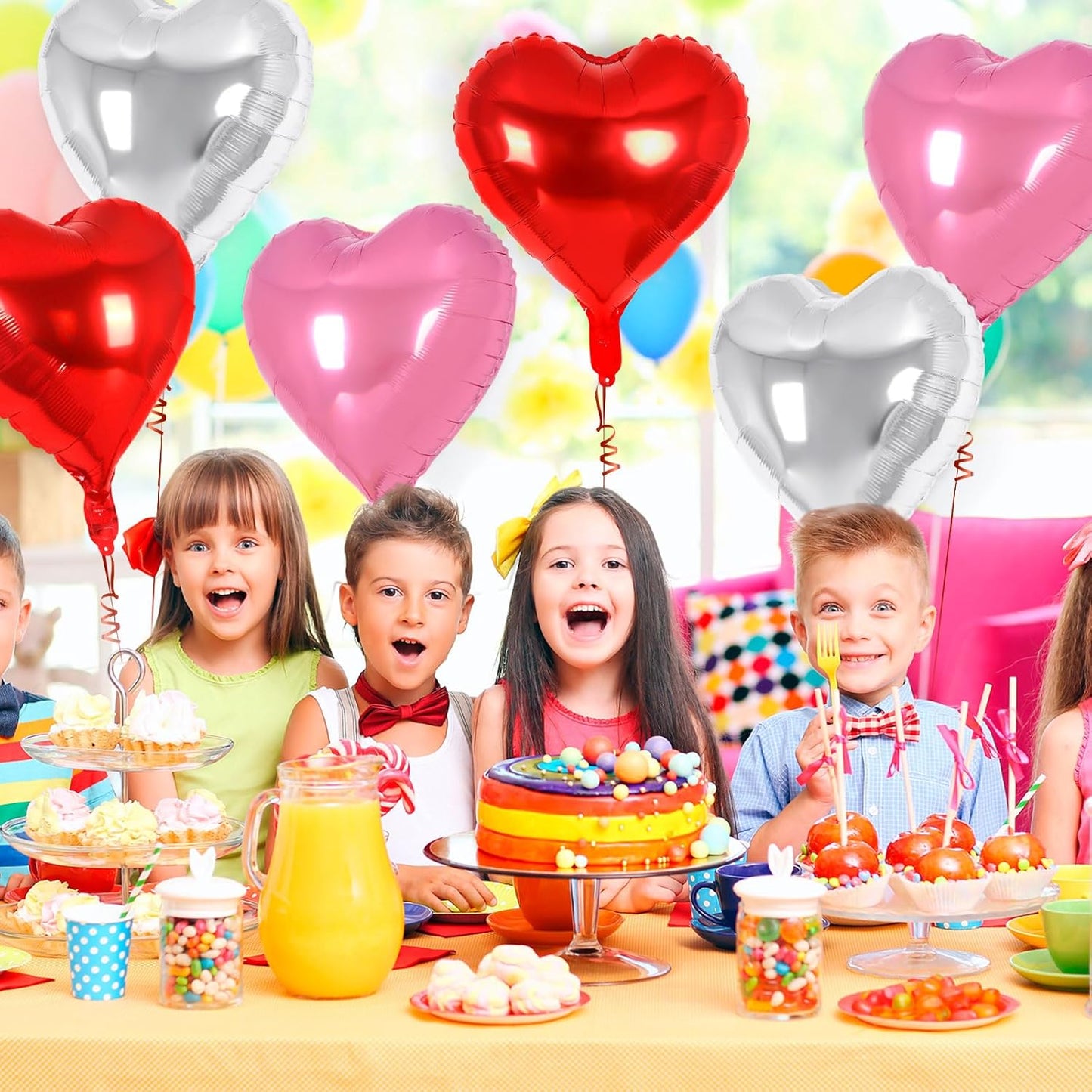 24 Pcs Red Pink Silver Heart Balloons,18 inch Heart Foil Balloons Love Balloons Valentine Balloons for Birthday Party Wedding Engagement Party Baby Shower Valentine Day Decorations (Red Pink Silver)