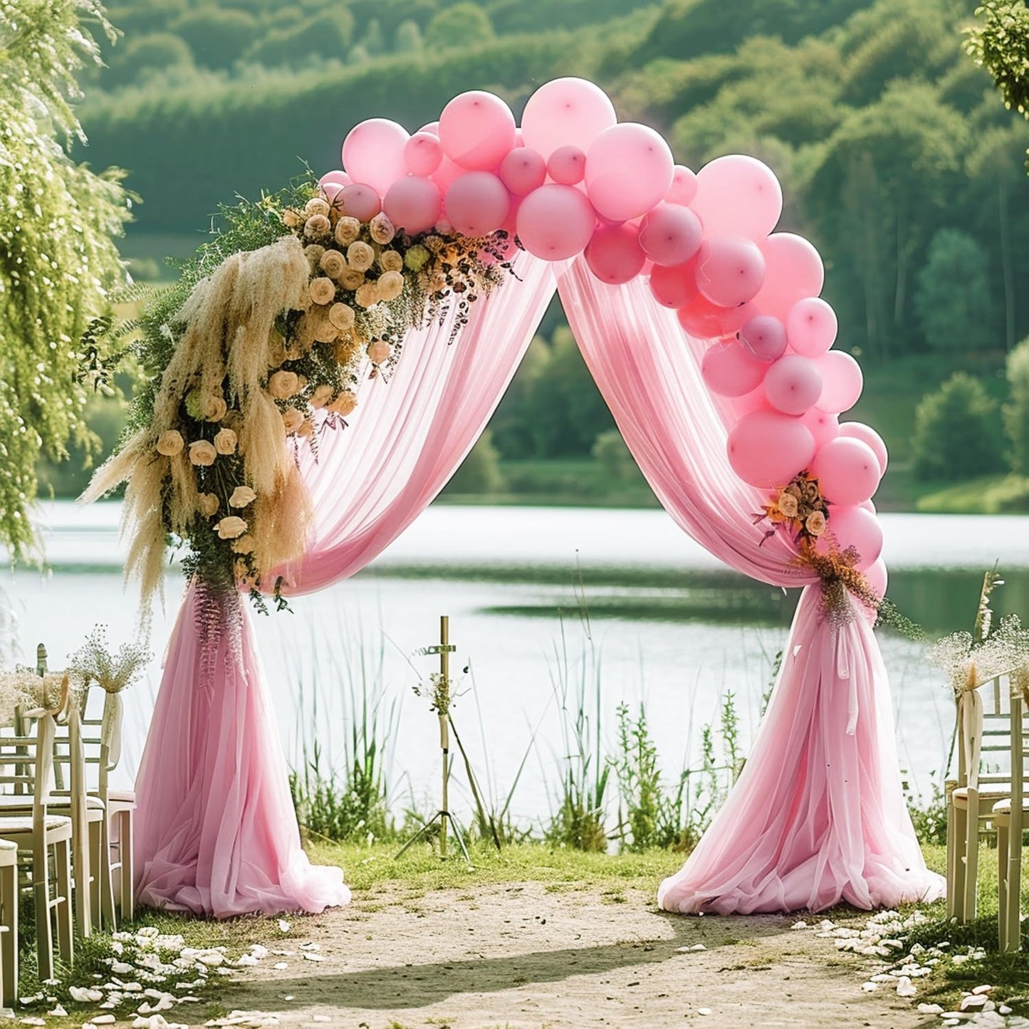 Wokceer Blush Pink Wedding Arch Draping Fabric Backdrop 4 Panels 28.7" X 20FT Sheer Drapes Fabric for Wedding Arbor Ceremony Party