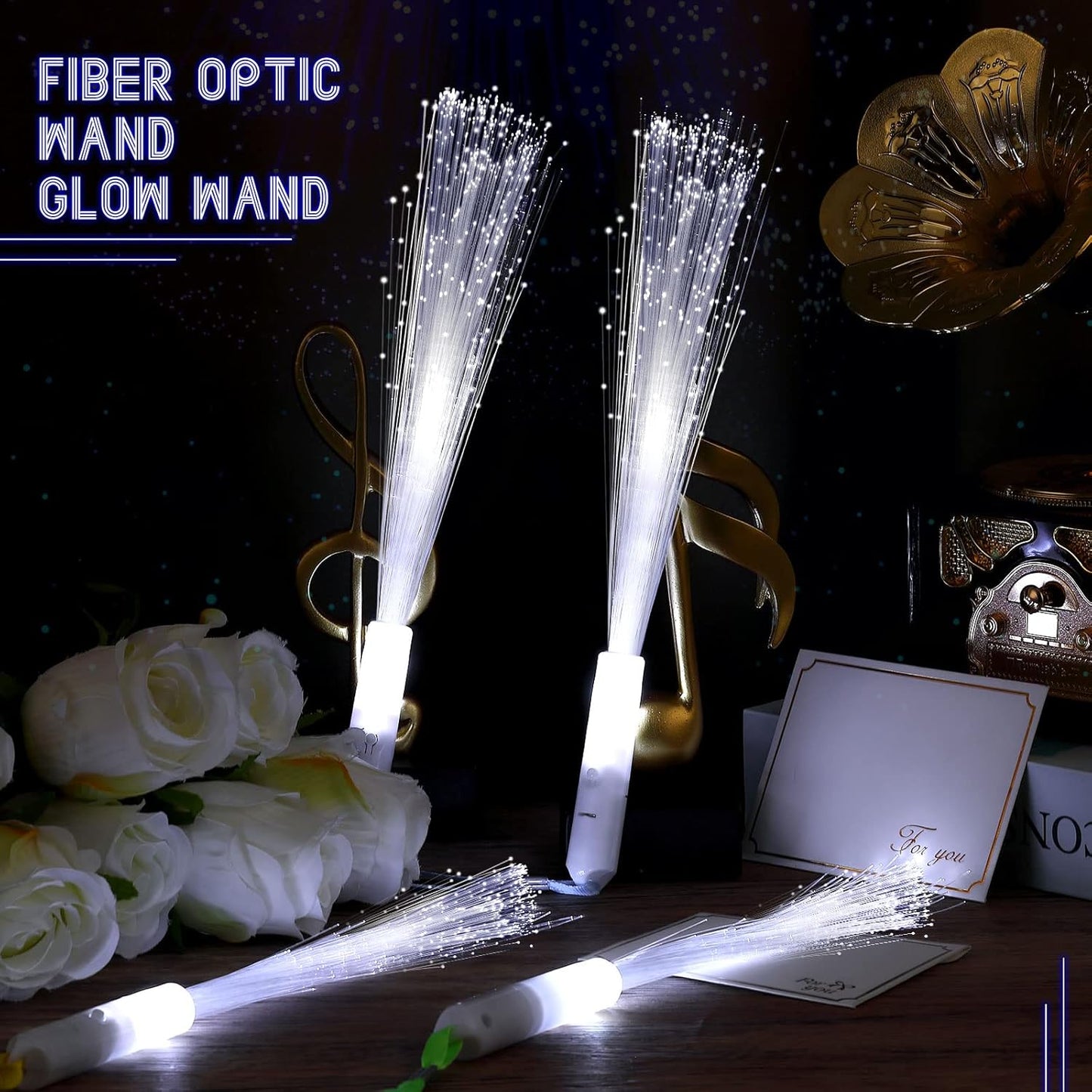50 Pcs White Fiber Optic Wands Bulk Wedding Sparklers Party Favors LED Light Glow Sticks with 3 Modes Long Flashing Glow for Birthday Wedding Bridal Shower Glow in the Dark Party Favors
