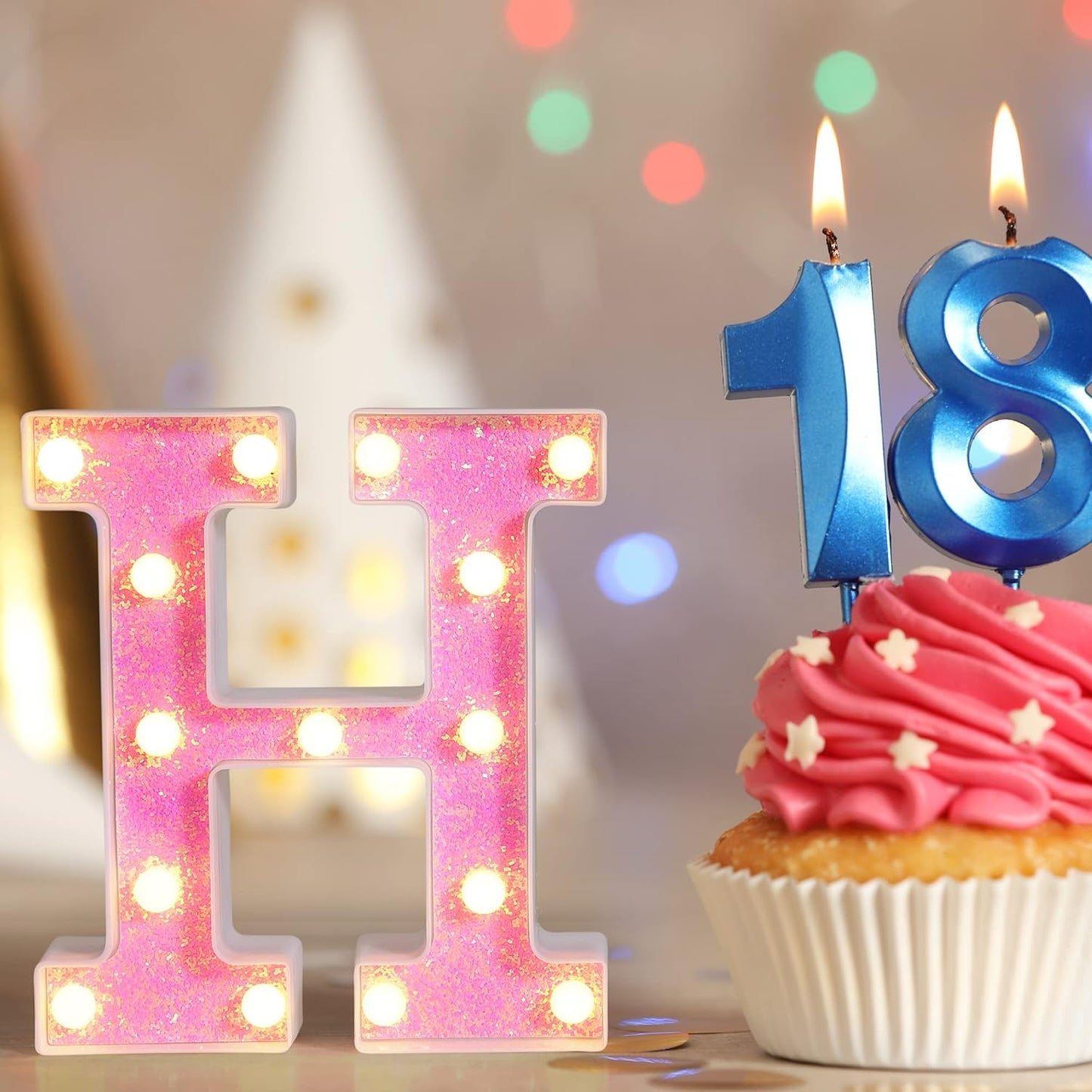 Foaky Pink Light up Letters,Pink Party Decorations,Girls Room Decor,Glitter Light Up Letters,Alphabet Letter Sign for Night Light Birthday Party Girls Gifts, Home Bar Decoration(R)