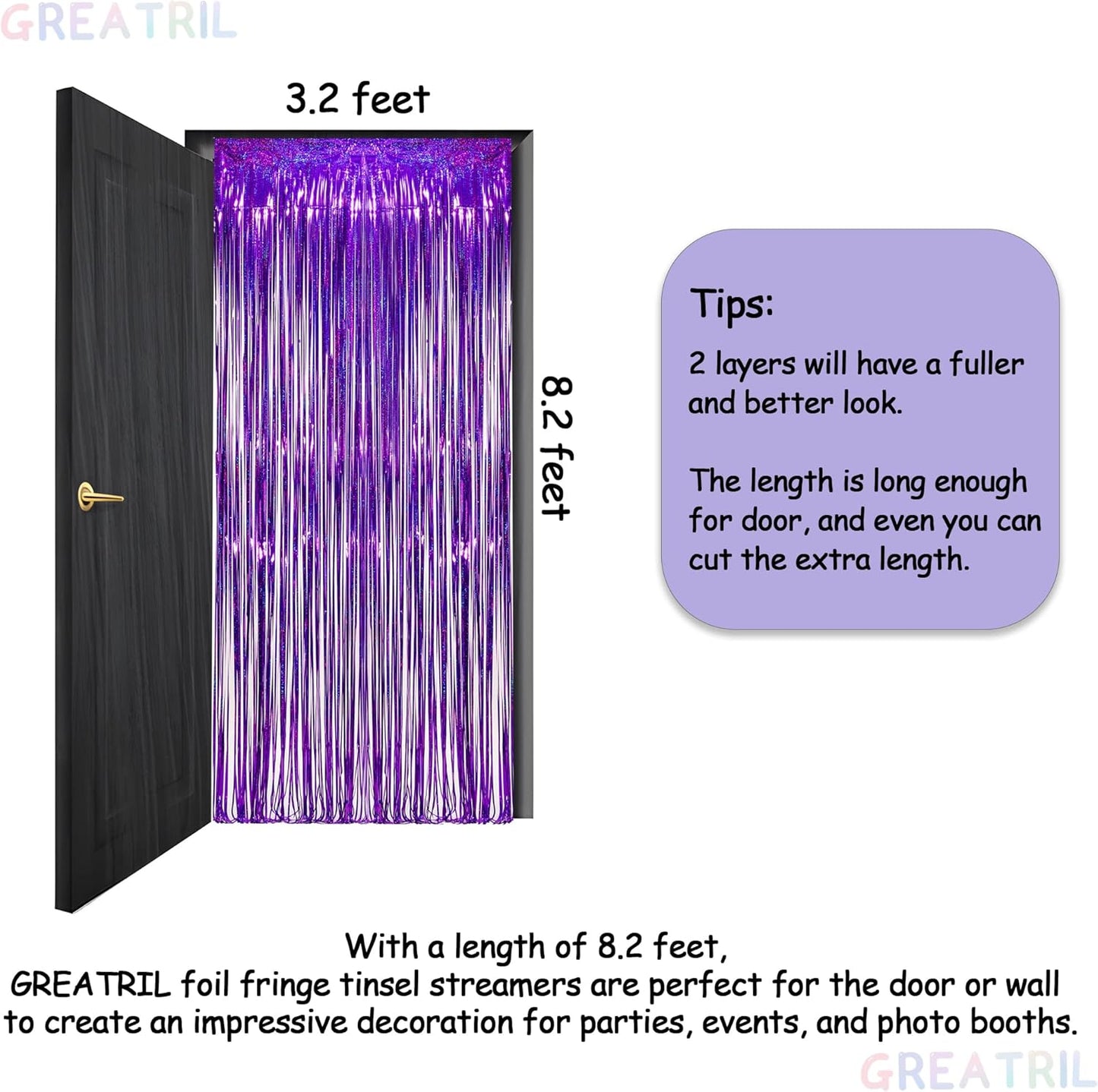 Purple Tinsel Curtain Party Backdrop - GREATRIL Foil Fringe Curtain Party Photo Booth Streamers for Hunters Mermaid Themed Decorations - 1m x 2.5m - Pack of 2