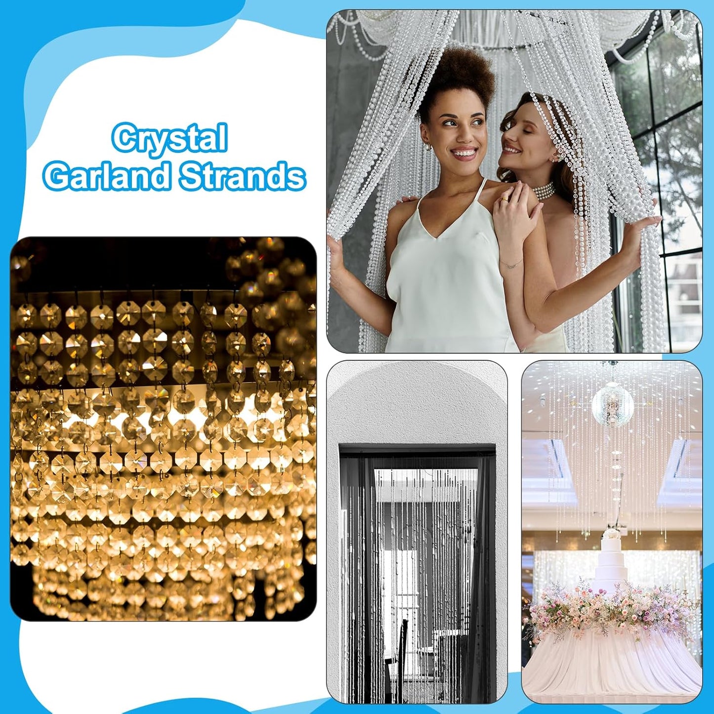 PATIKIL 14 mm Crystal Garland Strands, 32.8 Ft Acrylic Octagon Chandelier Bead Chains String for DIY Craft Wedding Party Home Decorative Jewelry Making, Champagne