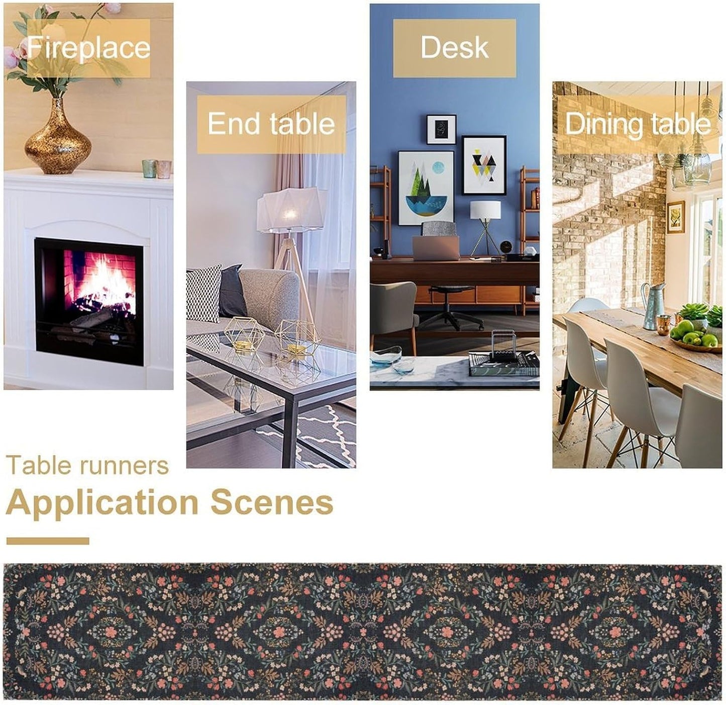 Morris Flower Table Runner, Vintage Blue Floral Rustic Country Style Floral Print Pattern for Home Kitchen Table Decor Dining Coffee Room Garden Party Decor 13x90in