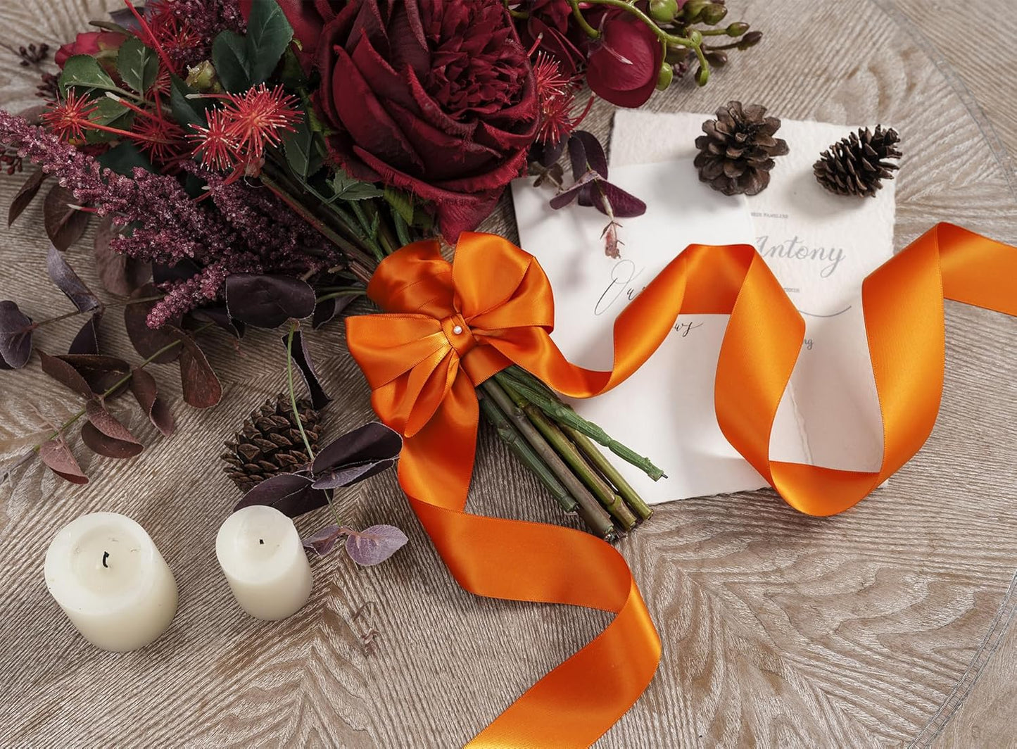 Satin Ribbon 1-1/2 Inch x 50 Yards Double-Faced Ginger Polyester Ribbons for Crafts Flower Bouquet Gift Wrapping Wedding Invitation