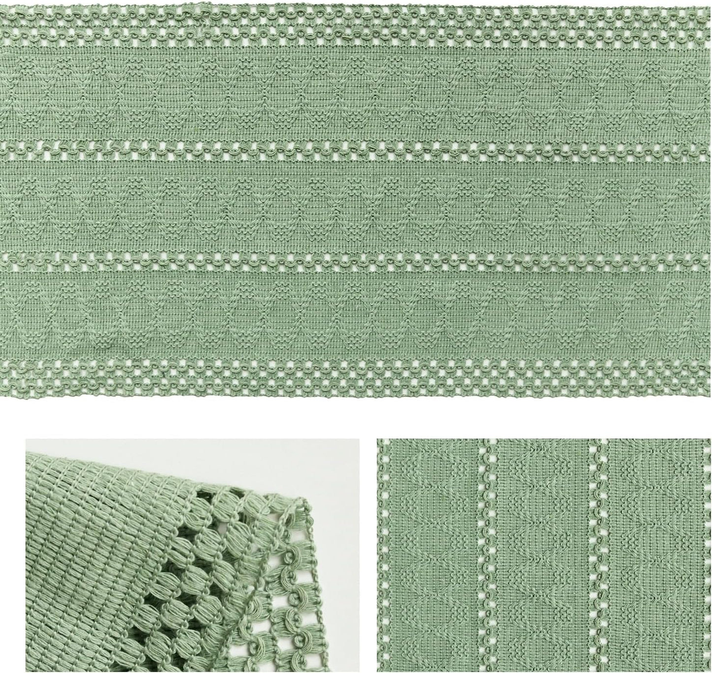 Artoid Mode Light Green Farmhouse Woven Rustic Hollow Table Runner, Seasonal Holiday Hollow Kitchen Dining Table Decoration for Home Party Decor 12x90 Inch