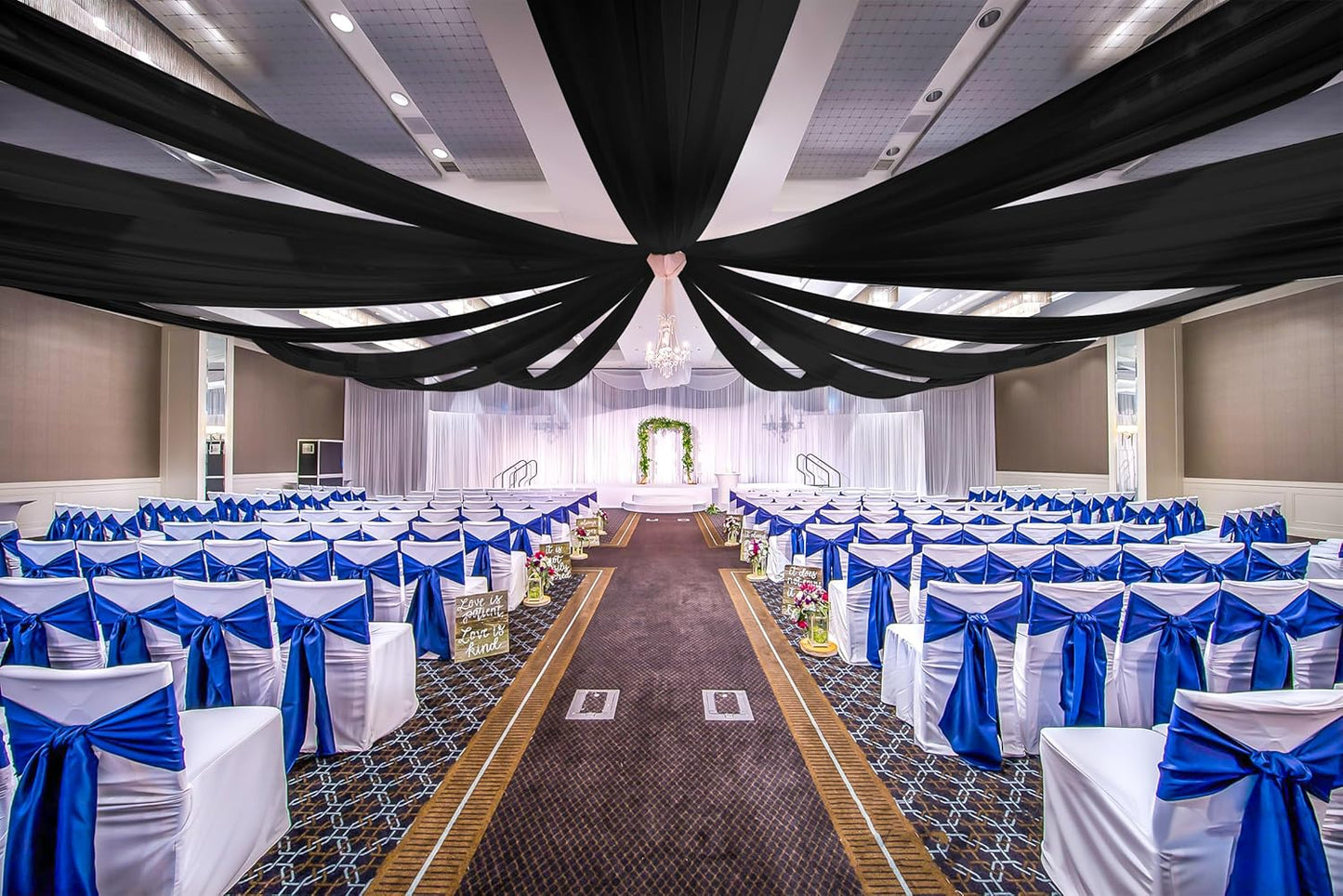 6 Panels Black Ceiling Drapes for Wedding, 5ftx40ft Ceiling Drapes Cheesecloth Sheer Fabric Curtain Wedding Arch Draping Fabric Romantic Ceilings Decorations for Weddings Party Ceremony Stage