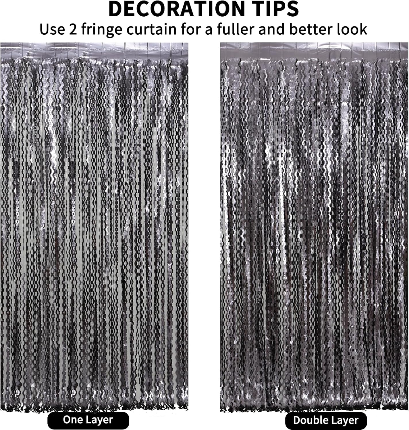 4 Pack Wavy Grey Foil Fringe Curtains Party Decorations - 3.3 ft x 6.6 ft Tinsel Curtain Backdrop for Birthday Bachelorette Wedding Birthday Disco Party Decorations