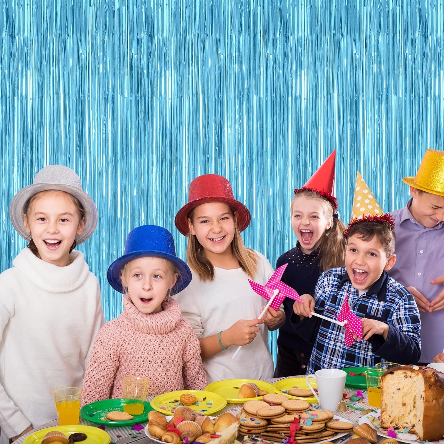 8 Pack Party Decorations, 3.28 FT x 7.05 FT Party Streamer, Metallic Sky Blue Tinsel Backdrop Fringe Curtains Party Decorations, Light Blue Birthday Backdrop Photo Booth Props