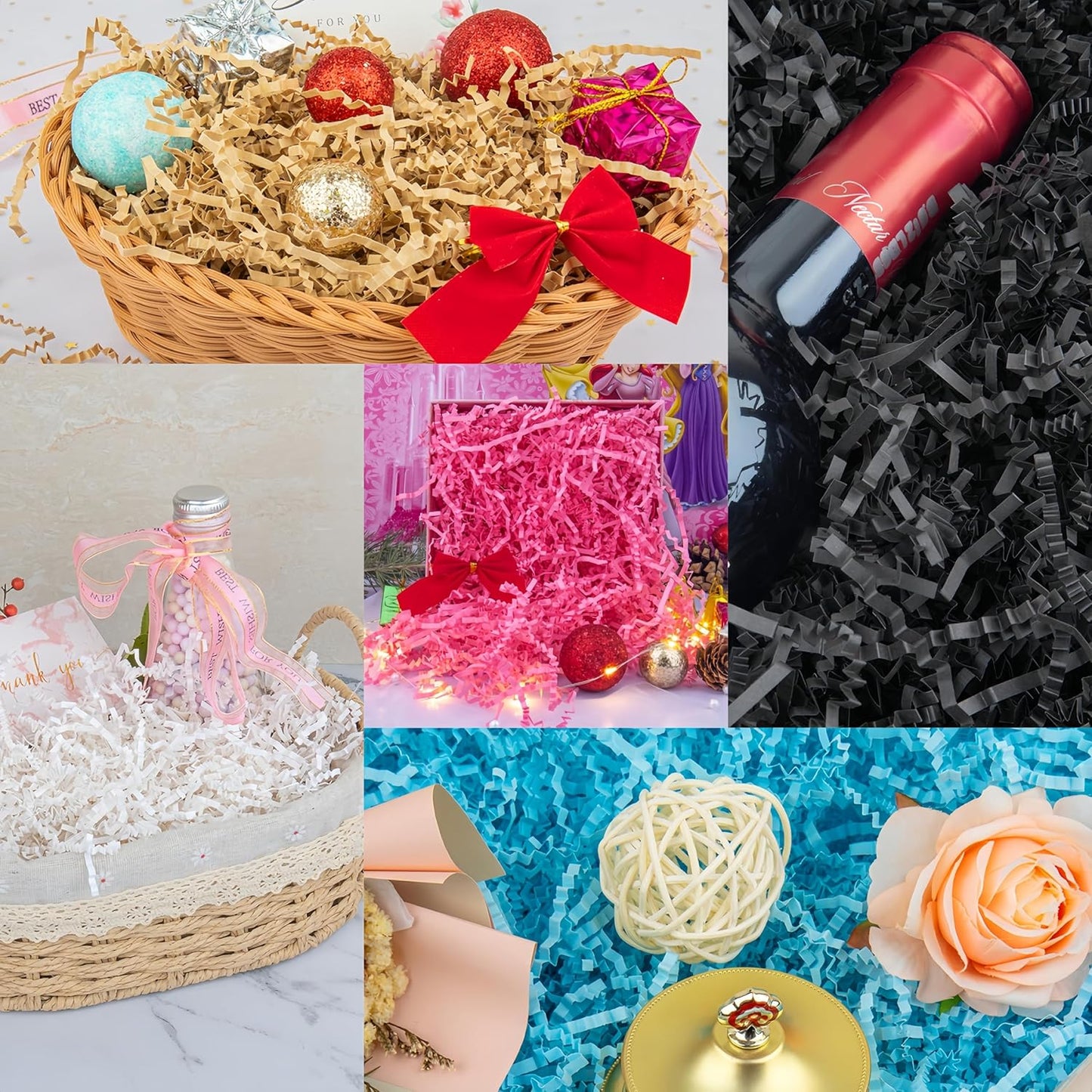 Caleihd Crinkle Cut Paper Shred Packing Grass Cushion Paper Streamer for Christmas Wedding Birthday Bridesmaid Engagement Craft Gift Boxes Bags Basket Filler Decoration 4.5oz Pink