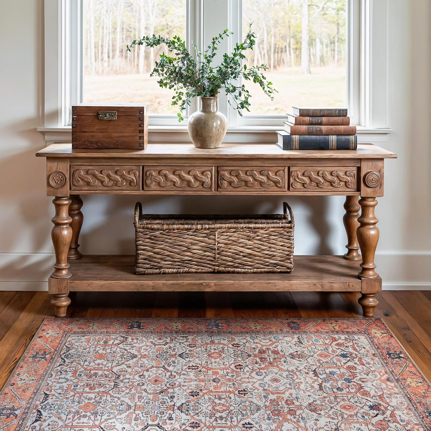 Bloom Rugs Washable Non-Slip 3' x 5' Rug - Orange Traditional Bordered Area Rug for Living Room, Bedroom, Dining Room, and Kitchen - Exact Size: 3' x 5'