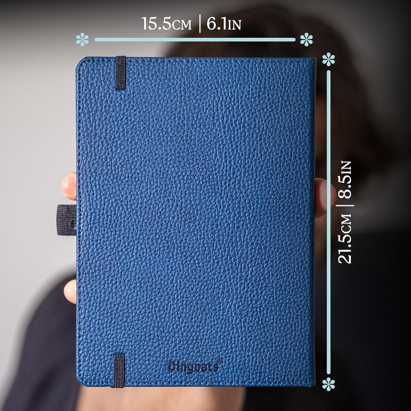 Dingbats Wildlife Grid Journal A5 - Vegan Leather Hard Cover, Ideal for Work, Travel - Pocket, Elastic Closure, Bookmark