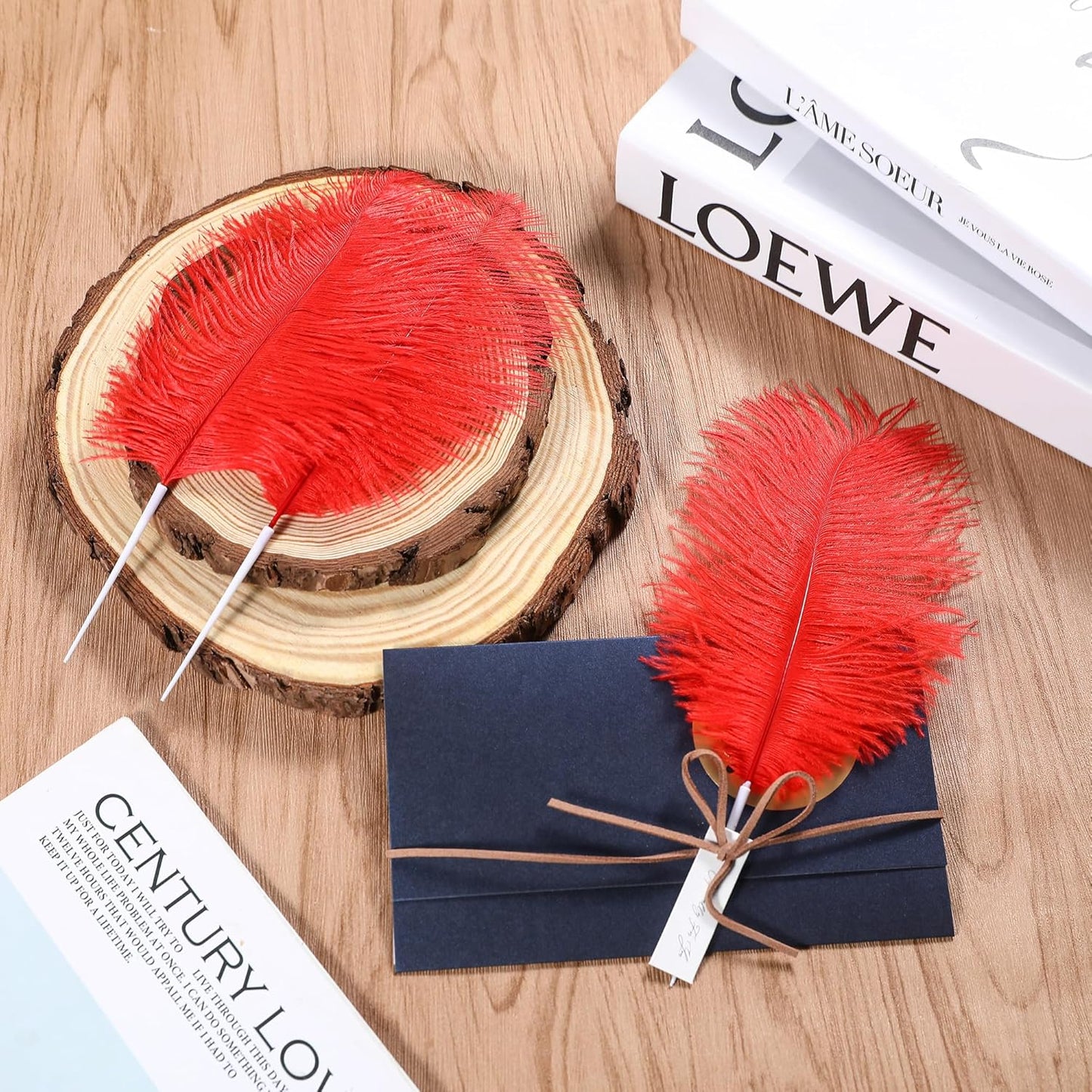 SOGUGOM Red Craft Ostrich Feathers - 30PCS 6-8 Bulk Ostrich Feathers Kit for Kindergarten Crafts, Dream Catchers and Party Centerpieces(Red)