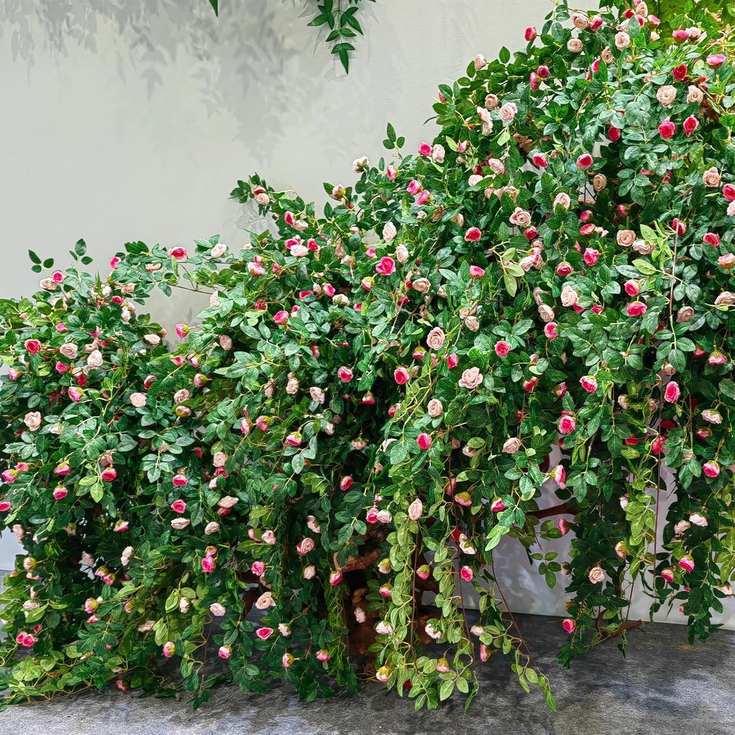 6FT Bendable Rose Vine with Butterflies, Wildflower Garland Hanging Floral Garland for Wall Decor Trellis Fence Home Room Decoration (Pink, 4pcs)