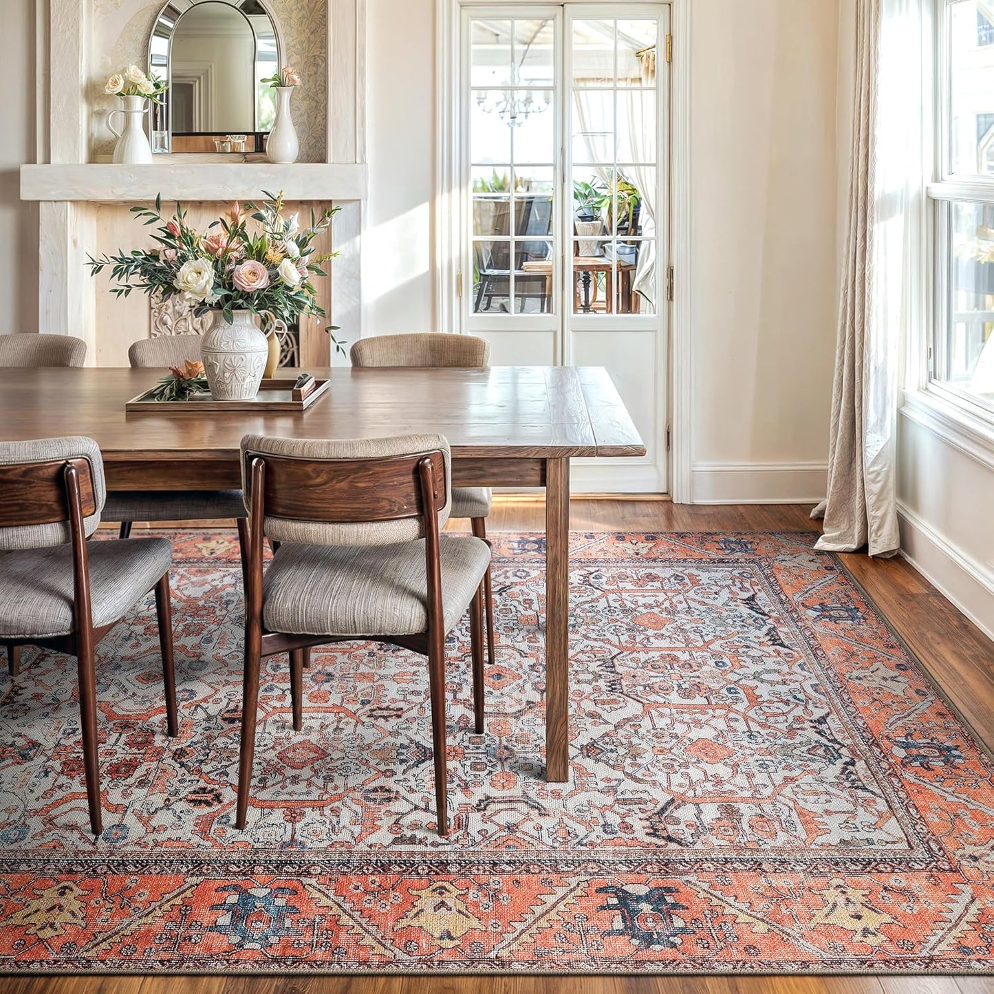 Bloom Rugs Washable Non-Slip 9' x 12' Rug - Orange Traditional Bordered Area Rug for Living Room, Bedroom, Dining Room, and Kitchen - Exact Size: 9' x 12'