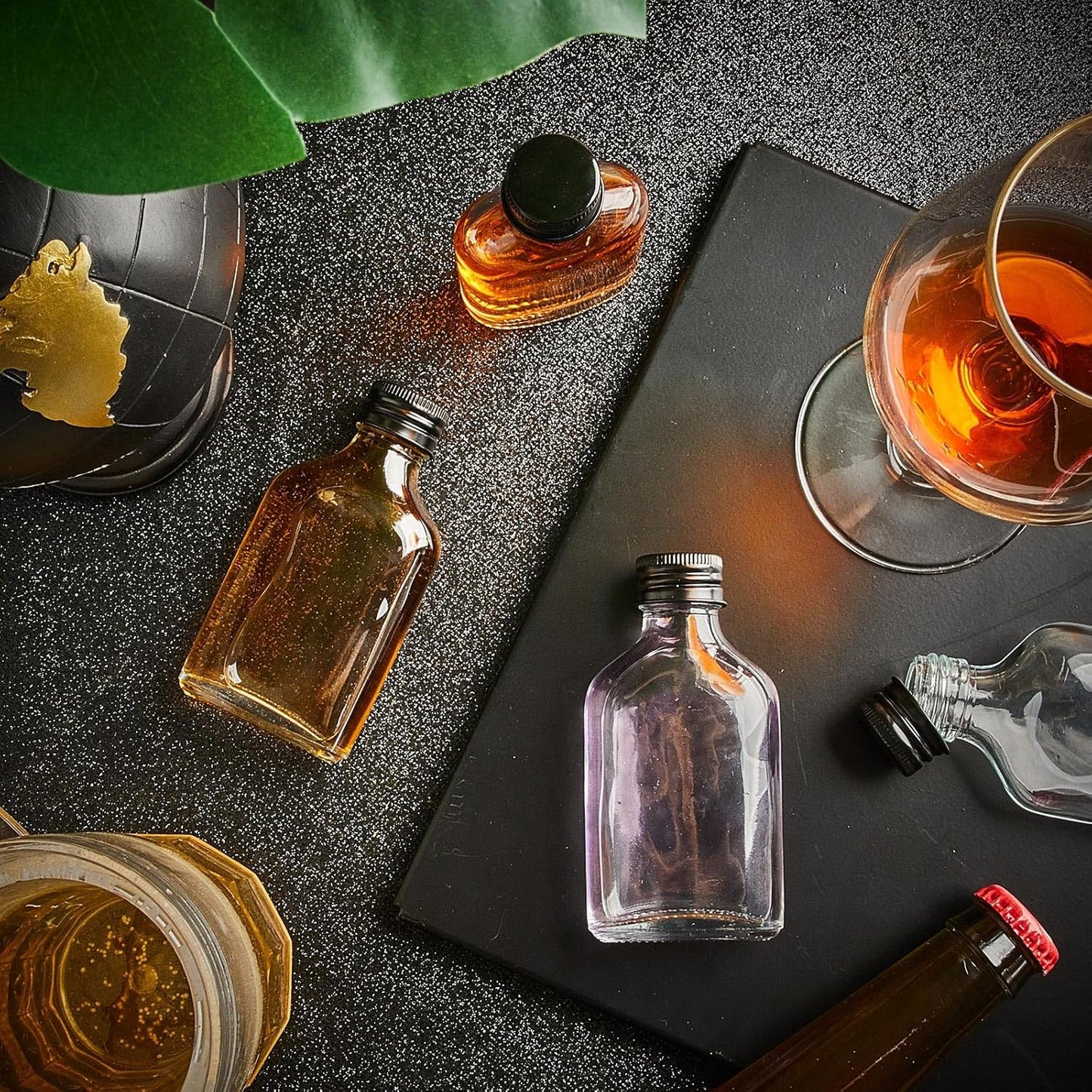 Patelai 32 Pcs Clear Glass Bottles with Caps Mini Glass Flask Liquor Bottles Empty Alcohol Shot Bottling Small Champagne Container DIY Gift for Wine Beverages Liquor Drinks Oil Beer (50 ml/ 1.7oz)