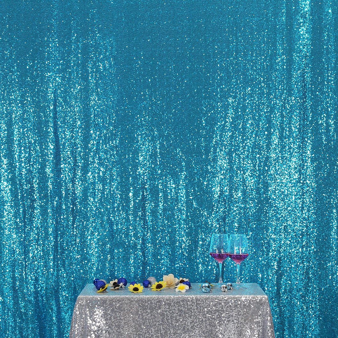 Poise3EHome 6FT x 8FT Turquoise Sequin Photography Backdrop Curtain for Party Decoration