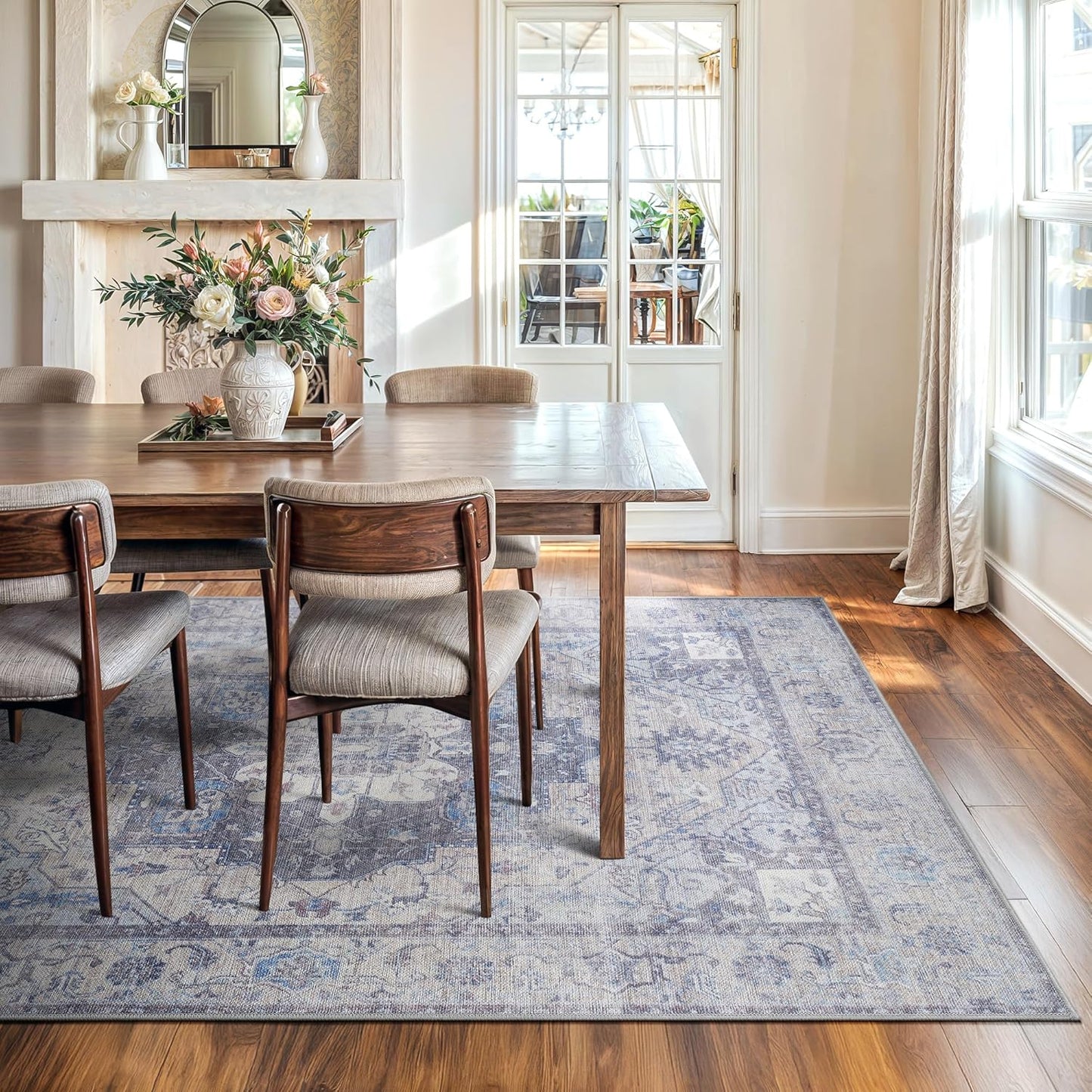 Bloom Rugs Washable Non-Slip 8' x 10' Rug - Blue/Sand Traditional Medallion Area Rug for Living Room, Bedroom, Dining Room, and Kitchen - Exact Size: 8' x 10'