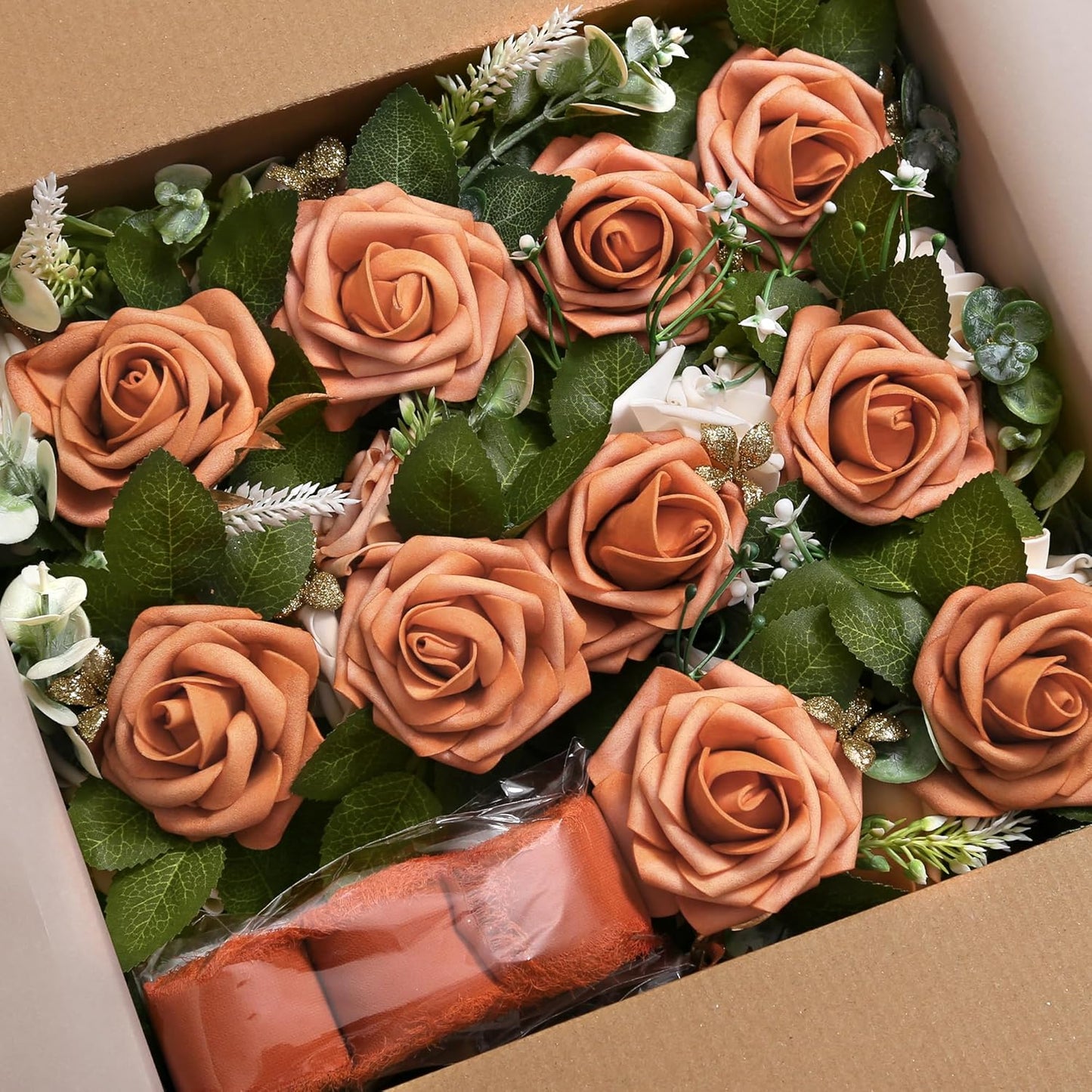 Wedding Aisle Decorations for Wedding Ceremony Set of 10 Pew Flowers for Church Chair Decorations Party Decor with Artificial Flowers Eucalyptus and Ribbons Terracotta