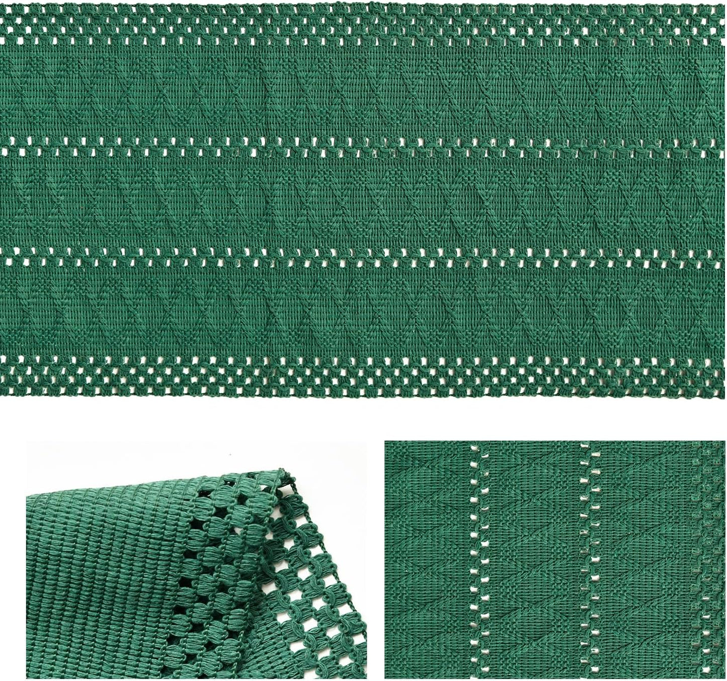 Artoid Mode Dark Green Farmhouse Woven Rustic Hollow Table Runner, Seasonal Holiday Hollow Kitchen Dining Table Decoration for Home Party Decor 12x72 Inch