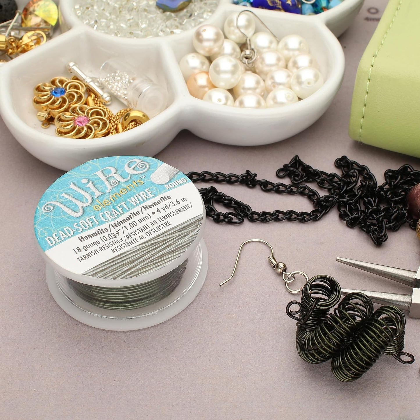 The Beadsmith Wire Elements Craft Wire – Tarnish Resistant, Soft Temper, Round, Hematite Color – 1mm, 18 Gauge, 4 Yard Spool – Jewelry Making, Wire Wrapping, Floral, & Other DIY Crafts