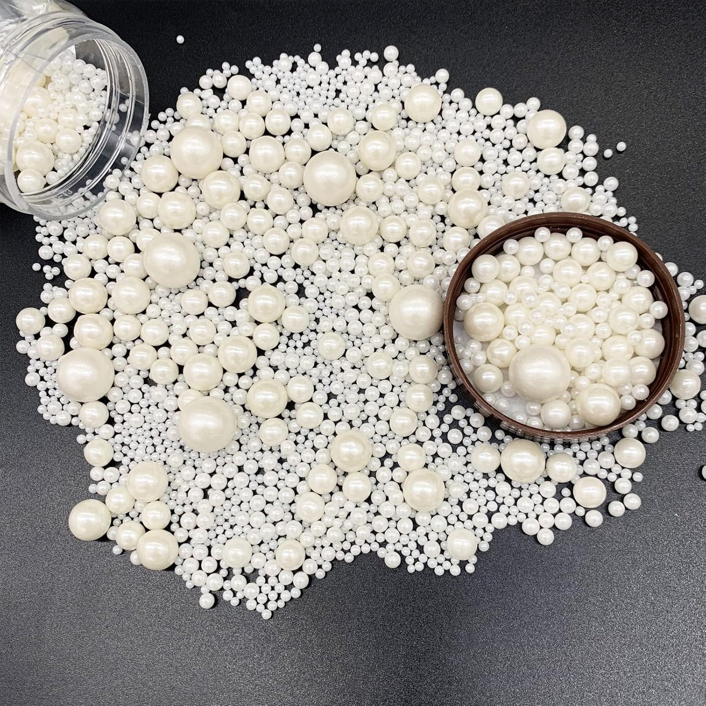 Weraru Edible White Pearl Sugar Sprinkles Candy Mixing Size Baking Edible Cake Decorations Cupcake Toppers Cookie Decorating Celebrations Wedding Shower Party Chirstmas Supplies 130g/ 4.58oz