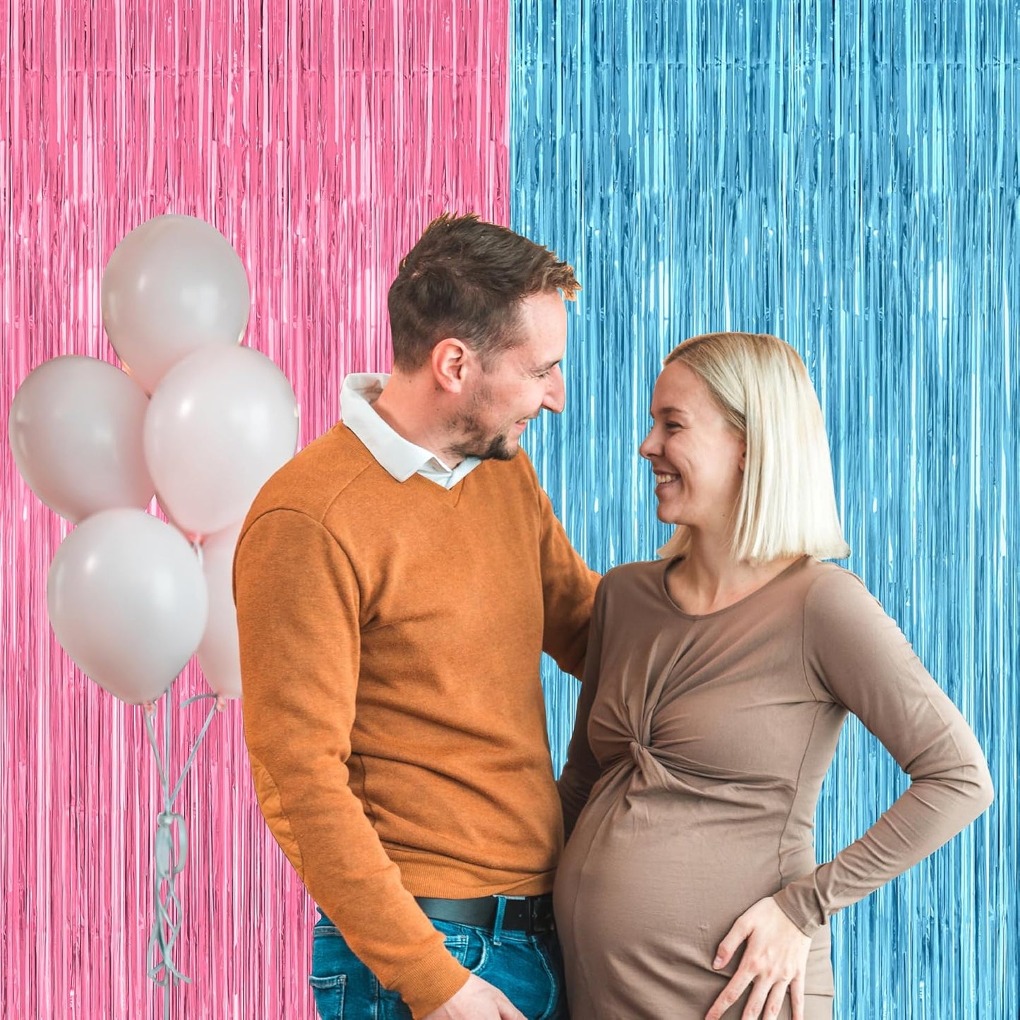 2 Pack Gender Reveal Decorations, 3.28 FT x 7.05 FT Pink and Blue Fringe Backdrop, Metallic Boy or Girl Foil Fringe Curtains Tinsel Backdrop Party Streamers, Birthday Party Decor Photo Booth Props