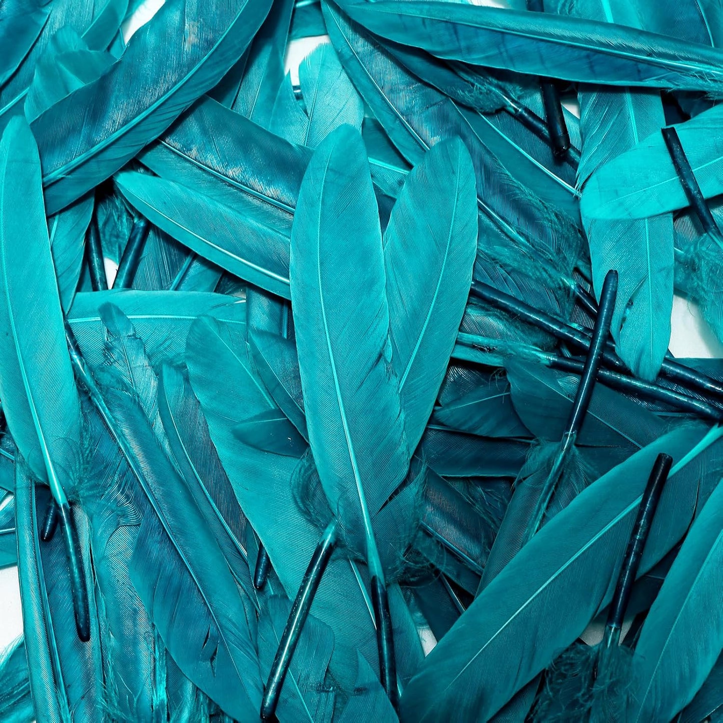 FeelfunFeather 120pcs Peacock Blue Goose Cochettes Feather Natural Bulk 4-6 inch 10-15cm for Wedding Party Christmas Decorations DIY Crafts Goose Cochettes Feather