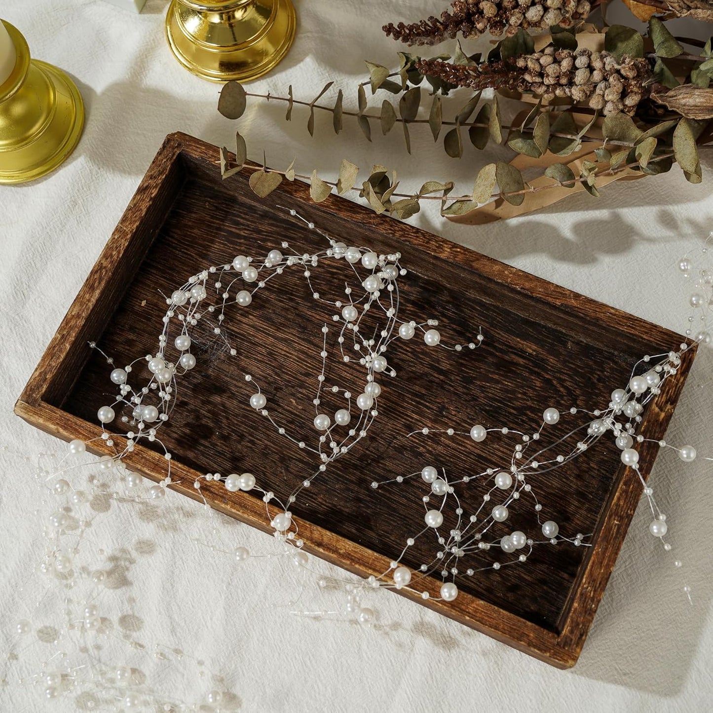 13Feet Pearl String Spool Roll for Floating Candles Faux Pearls Strands Garland for Vase Filler Wedding Centerpiece Christmas Table Decor (Silver)