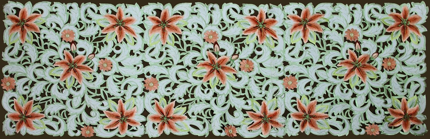 Creative Linens Embroidered Lily Daisy Floral Table Runner 15x52 Ivory Dresser Scarf