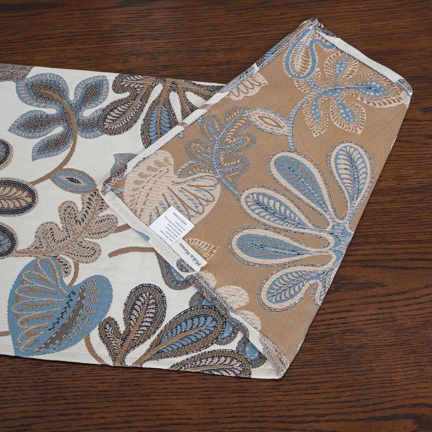 Mika Home Tropical Leaf Table Runner for Home Decor 13X90 Inches Blue Brown Seasonal Dining Table Decoration for Home