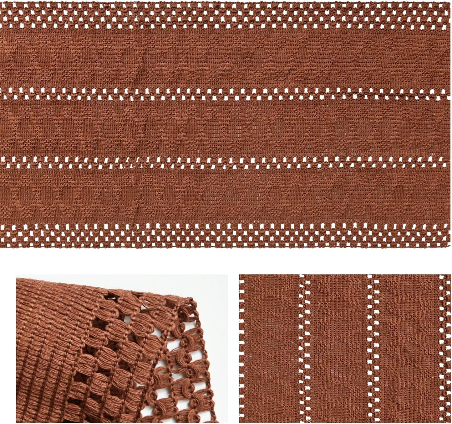 Artoid Mode Caramel Farmhouse Woven Rustic Hollow Table Runner, Seasonal Holiday Hollow Kitchen Dining Table Decoration for Home Party Decor 12x72 Inch