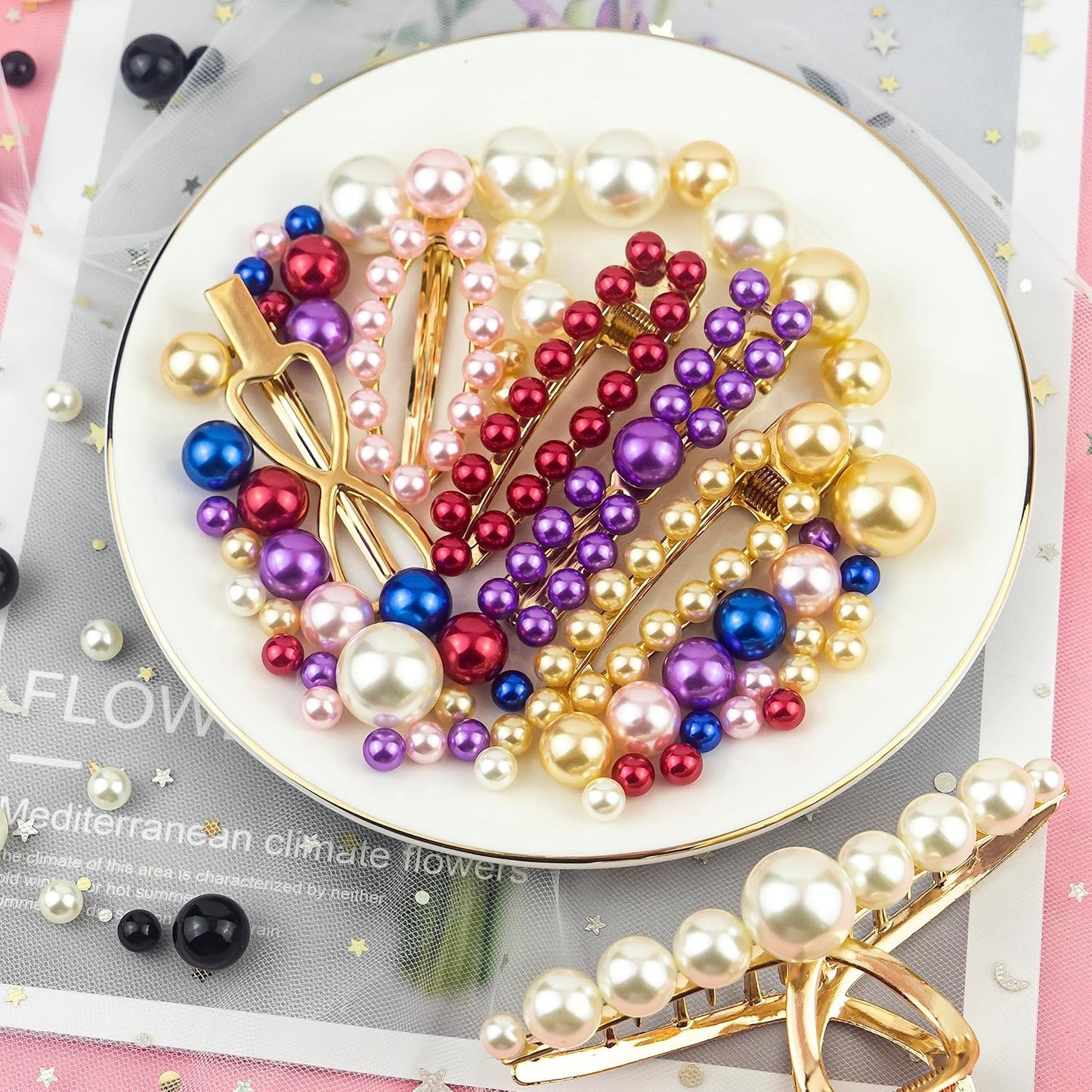 300Pcs Purple Polished No Hole Faux Pearl Beads for Vase Filling Decorations, Plastic Pearls Vase Fillers, Table Scatters, Wedding Centerpiece, Home Decor, 8/14/20 mm