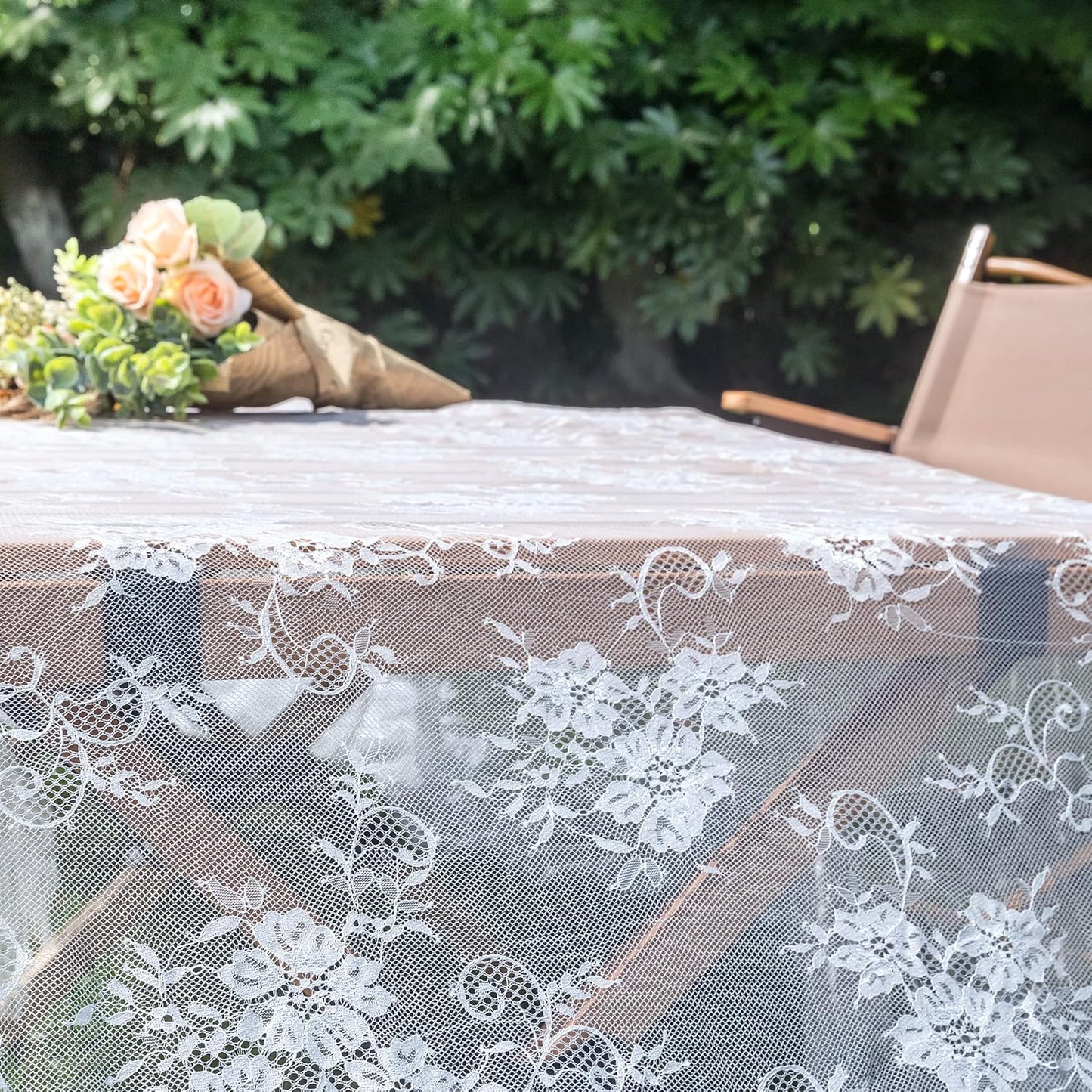 TINWIN Rectangle Lace Tablecloth 60x120 Inch White Vintage Runner Eyelash Fabric for Kitchen Dining Picnic Table Wedding Decor for Home Decoration Tea Party Decor-3