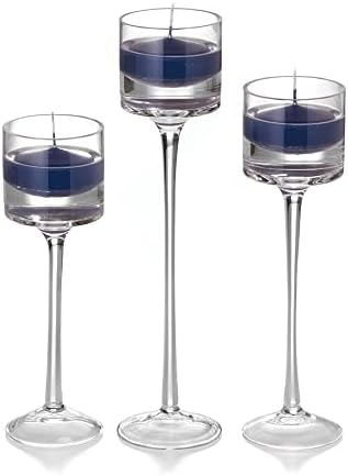 yummi Set of 18 Floating Candles and Monet Stem Holders - Navy Blue