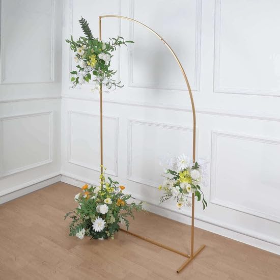 Tableclothsfactory 7ft Gold Metal Wedding Arch Chiara Backdrop Stand, Half Moon Floral Frame Arbor Display