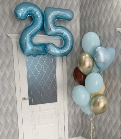 Pearl Blue 40 Inch Large Number 5 Birthday Balloon, Five 5th 15 25 35 50 55 Birthday Celebration Decorations, Foil 5 Mylar Helium Number 5 Balloons Girl Boy Anniversary Party Supplies