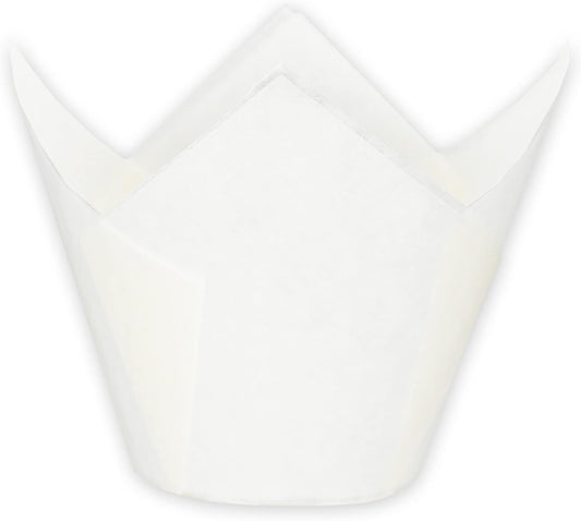 Jumbo Extra Large size White Tulip Baking Cups 2-1/4"(Base diameter) x 3-3/4"(Wall height) Greaseproof paper baking cupcake Muffin liners, Case of 130 pcs