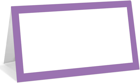 25 Pack Purple Border Place Cards, Editable Name Cards for Table Setting, Tent Cards Food Label for Dinner Party, Bridal Shower, Wedding, Baby Shower and Events -T24