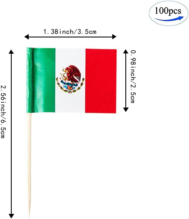 Mexico Flag Mexican Flag, Small Mini Mexico Toothpick Flags for Food, Cupcakes, Cocktails, Appetizers, Bar Party Decorations