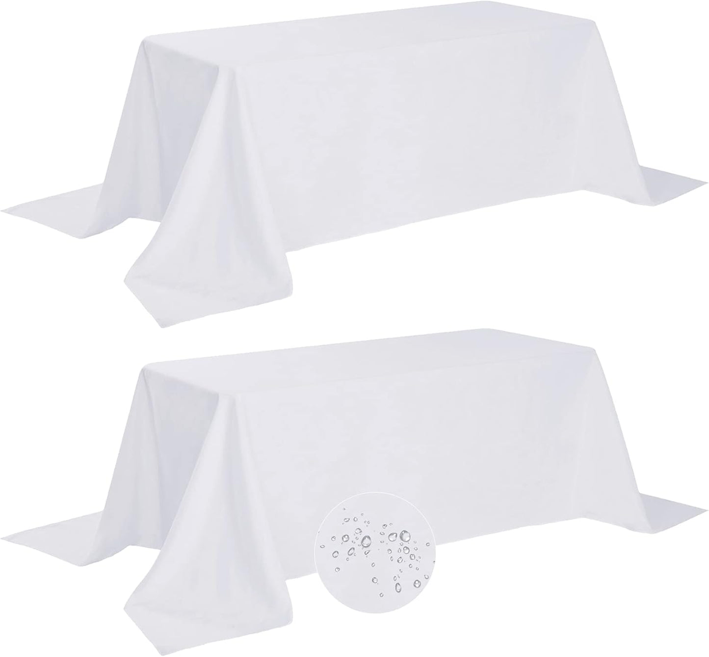 Fokitut 2 Pack Waterproof Rectangle Tablecloth, 90x156 Inch,Stain Resistant and Wrinkle Polyester Table Cloth, Fabric Table Cover for Kitchen Dining, Wedding, Party, Holiday Dinner-White