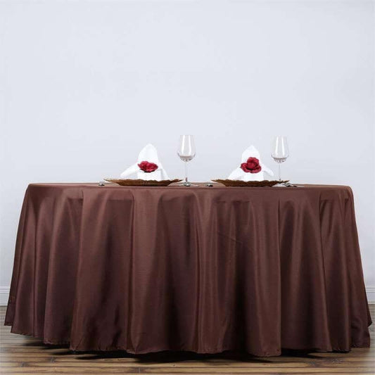 Efavormart Round Tablecloth, 132 Inch Stain & Wrinkle Resistant Washable Table Cloth, Decorative Polyester Fabric Table Cover for Banquet, Wedding, Dining- Chocolate