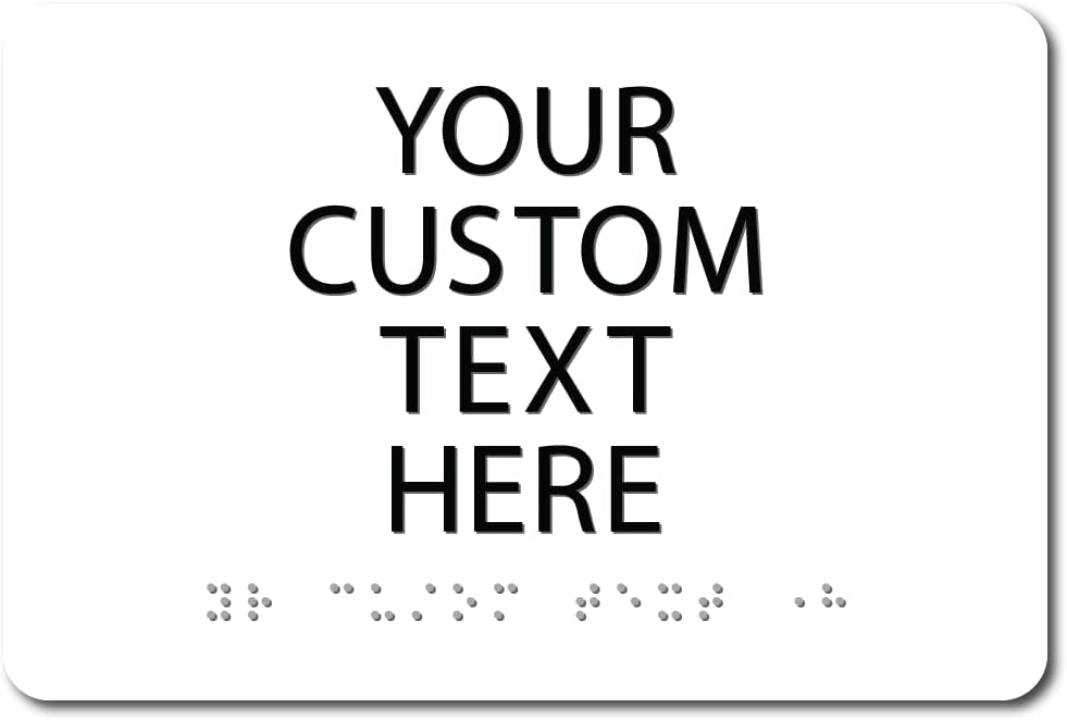 ALPHA DOG ADA SIGNS Custom ADA Compliant Braille Sign, 6"x9" Room Identification Plaque, Tactile Text, Raised Letters, Personalized 4-Line, Indoor/Outdoor, USA-Made (White)