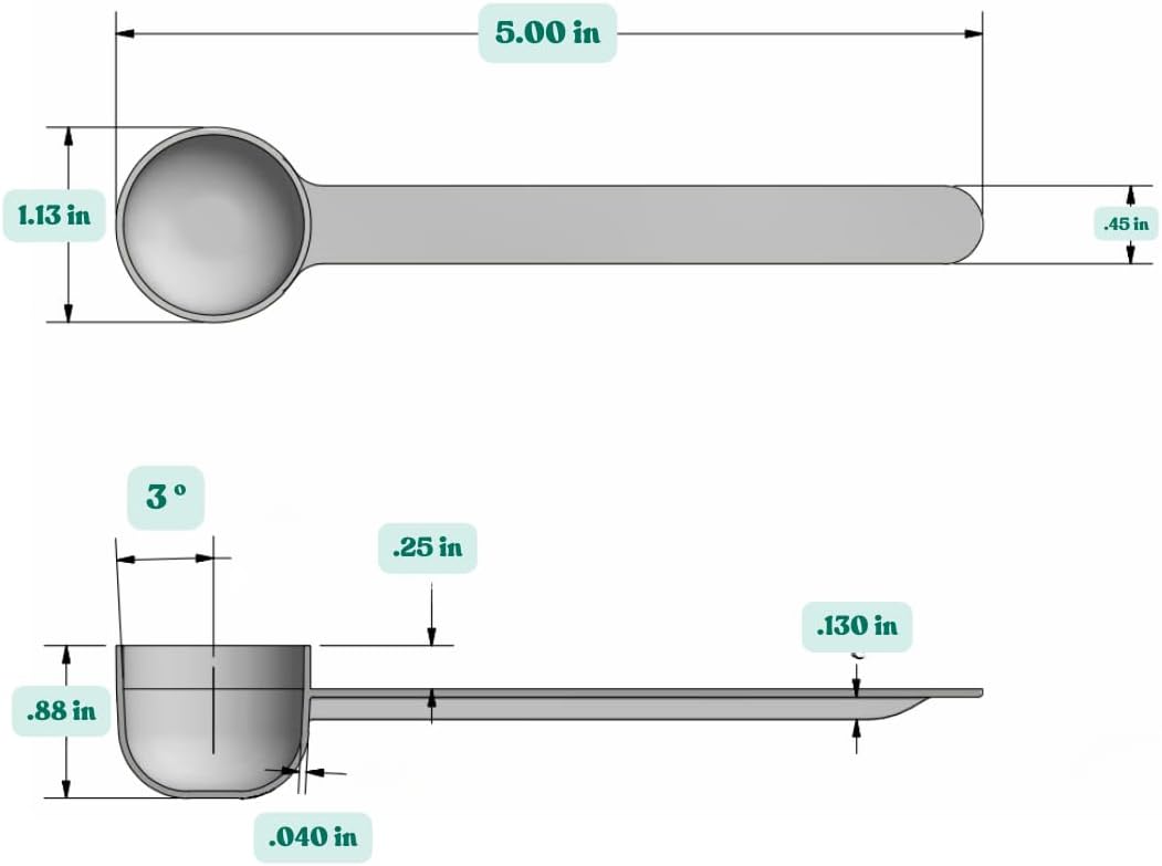 2 Teaspoon (2/3 Tablespoon | 10 mL) Long Handle Rounded Scoop for Measuring Coffee, Pet Food, Grains, Protein, Spices and Other Dry Goods (Pack of 5)