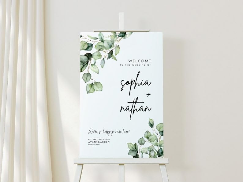 Modern Greenery Eucalyptus Wedding Welcome Sign